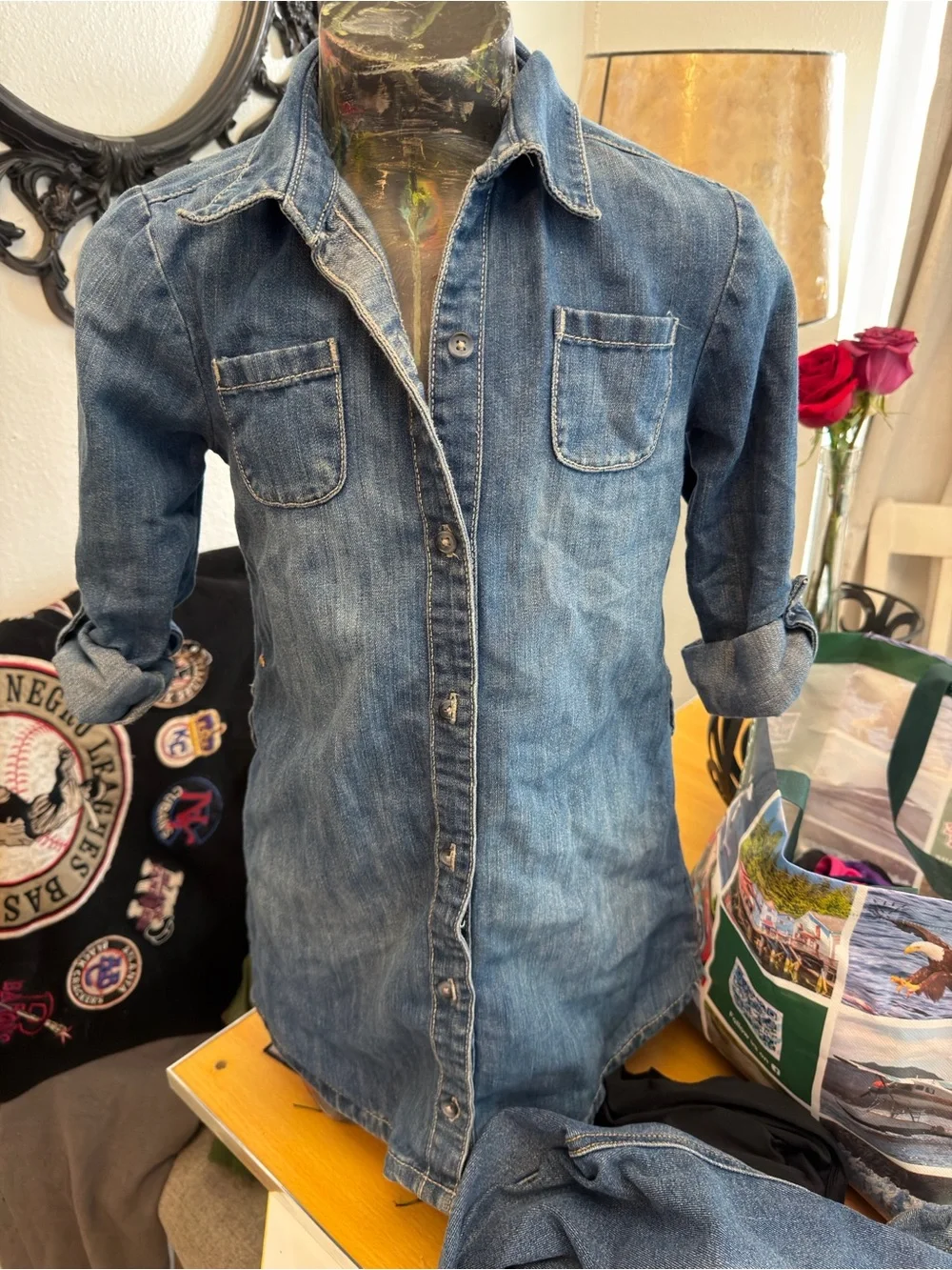 Old Navy Girls Blue Denim Button-Down Shirt Dress